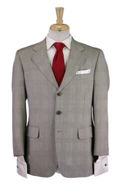 Paul Stuart Olive Green Tan Plaid Wool Silk 3-Btn Suit 38S